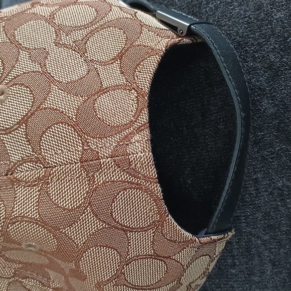 Coach Baseball Cap Hat Canvas Tan Brown & Black Leather - Picture 4 of 7